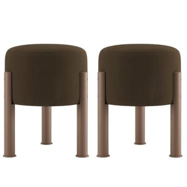 Imagem de Kit 2 Puff Redondo Estofado em Suede – Para Quarto ou Banco de Penteadeira Elegante(MARROM)