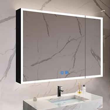 Imagem de SPXMQSS Armários de banheiro com luzes, armários de parede de banheiro inteligentes, anti-neblina contínuos, escurecimento para cima e para baixo, luz ambiente com prateleiras armários de banheiro