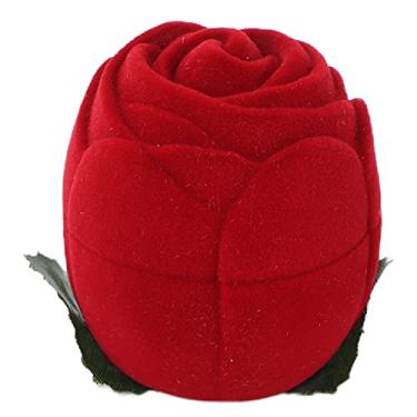 Imagem de Caixa de anel flocado, caixa de armazenamento de presente de joias, brincos portáteis em formato de rosa vermelha, suporte de anéis para casamento, dia dos namorados, Natal,