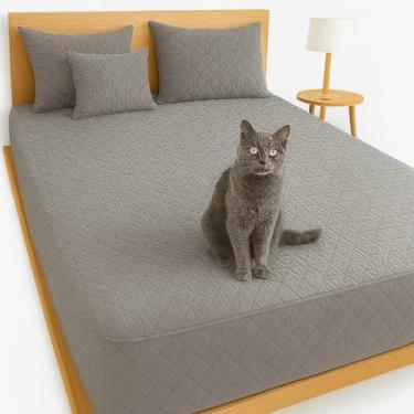 Imagem de Capa Para Colchão Impermeável com Elástico Matelado Pet- Especial para Donos de Pets, com Elástico 360° e Tecido Matelado Resistente(Cinza,Queen)