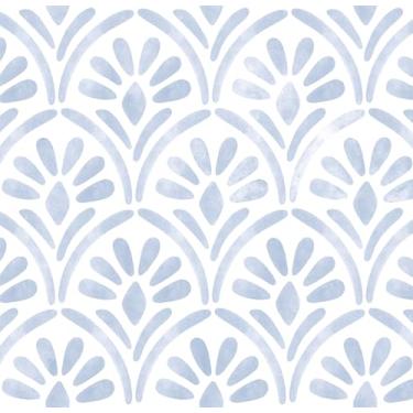 Imagem de Hopepak Papel de parede azul descasque e cole papel de parede geométrico moderno boho aquarela removível autoadesivo texturizado papel de parede para armários de quarto 43,9 cm x 249,9 cm