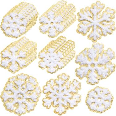 Imagem de Norme 32 peças de adesivos de flocos de neve de Natal bordados autoadesivos de pano chenille em flocos de neve costurados em apliques para roupas, chapéus, mochilas, decorações DIY, 2 tamanhos