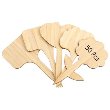 Imagem de Evponk 50 etiquetas de plantas de bambu, 5 estilos de marcadores de madeira para jardim espessos para ambientes internos e externos para plantas de jardim em vaso de sementes, ervas, flores, vegetais