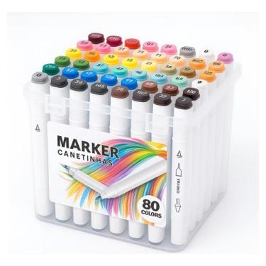 Imagem de Conjunto Canetas Marcador Canetinha Ponta Dupla 80 Cores Kit - clickst