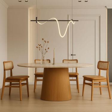 Imagem de Mesa De Jantar Oblongo 120x80 Cm Freijó Tampo Mármore Travertino