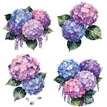 Imagem de GORGECRAFT 4 peças adesivos de janela de hortênsia de 16 cm flores de vidro primavera verão flores roxas removíveis anticolisão adesivos de janela de alerta estático para porta de vidro escada