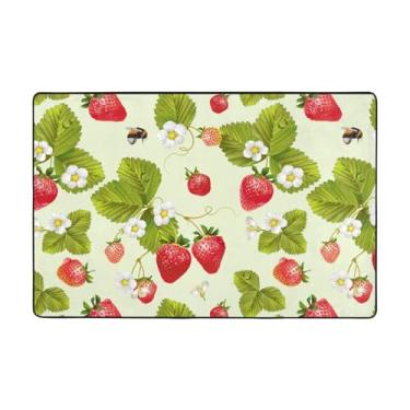 Imagem de ZERAOKE Adoráveis tapetes de área de morango para sala de estar 1,2 x 1,5 m, tapete macio e moderno, tapetes antiderrapantes para decoração de casa, tapete lavável para quarto, jantar, dormitório,