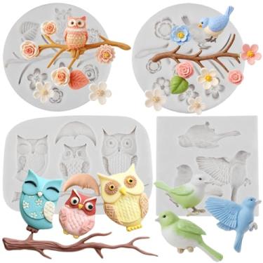 Imagem de FCKEMLDS Molde de silicone de flor de coruja moldes de fondant para decoração de bolos, topo de cupcake, pasta de goma de argila de polímero, conjunto de 4