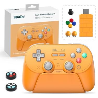 Imagem de 8Bitdo Pro 3 Bluetooth Controller with TMR Joysticks, Swappable ABXY Buttons, Pro Back Buttons, Charging Dock, Hall Effect Triggers for Switch/Switch 2, Windows, Apple, SteamOS, Android (Orange)