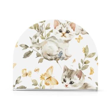 Imagem de Qilmy Porta-guardanapos para mesas, adoráveis porta-guardanapos de gatos e borboletas para cozinha, porta-guardanapos de mesa, porta-guardanapos de coquetel, porta-guardanapos de papel755