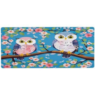 Imagem de Wassud Duas corujas fofas (2) mouse pad para jogos com base de borracha antiderrapante, mouse pad longo para teclado de computador com borda costurada, impermeável grande almofada de mesa para