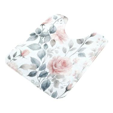 Imagem de Burbuja Tapete de banheiro Pink Roses, tapete de banho absorvente de pelúcia macio, base antiderrapante para piso de banheiro, oval em forma de U