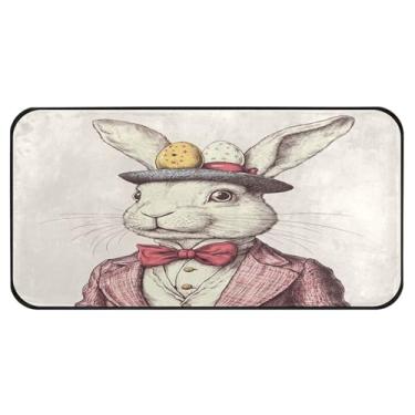 Imagem de Burbuja Coelho com relógio de bolso tapete de cozinha 51 x 99 cm, tapete lavável antiderrapante com suporte de borracha, tapete de chão para cozinha, sala de estar, banheiro, decoração de casa