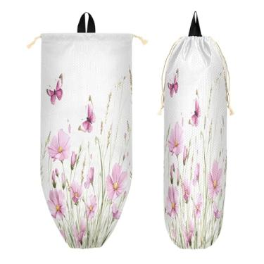 Imagem de xigua Suporte de parede para saco de plástico de flores silvestres em aquarela com cordão, 1 pacote, reutilizável para decoração de bolsas, meias, roupas íntimas e gravatas