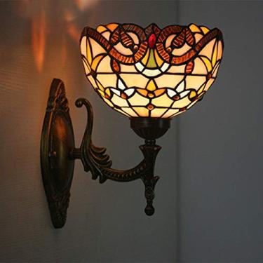 Imagem de Luminária de parede estilo Tiffany vintage criativa com vitrais barrocos para sala de estar, quarto, cabeceira e corredor, com cúpula de 20 cm (8 polegadas), B