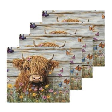 Imagem de Burbuja Pacote com 4 panos de banho de madeira de vaca silvestres, algodão premium máxima suavidade e absorção para toalhas de mão e rosto, 30,5 x 30,5 cm