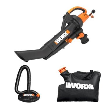 Imagem de WORX TRIVAC Soprador elétrico de folhas 3 em 1 para cuidados com o gramado, triturador de folhas e aspirador de folhas com saco, 350 CFM e 210 mph, triturador de folhas com impulsor de metal, bolsa