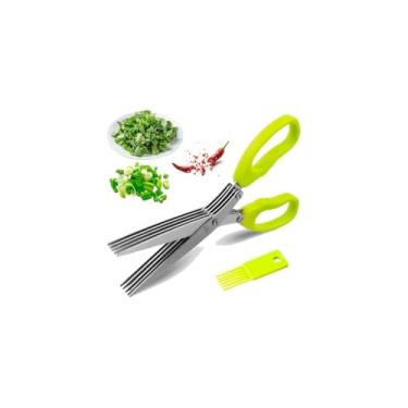 Imagem de Tesoura para Picar Alimentos com 5 Lâminas, Aço Inoxidável, 19cm, para Temperos e Ervas