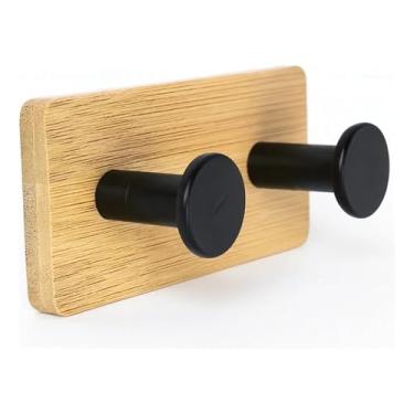 Imagem de Gancho de Parede Duplo Autoadesivo de Bambu e Metal – Suporte Decorativo Multiuso Premium, Ideal para Toalhas, Roupas e Acessórios | Instalação Sem Furo | Design Moderno e Sustentável (duplo)