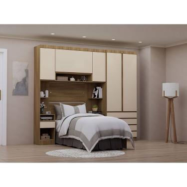 Imagem de Quarto de Solteiro Com Guarda Roupa e Mesas de Cabeceira 263cm Veneza Luciane Moveis