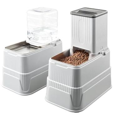 Imagem de Conjunto de tigelas elevadas para cães, alimentador automático de alimentos por gravidade de 1 galão e dispensador de água com tigelas de aço inoxidável, alimentador elevado ajustável para cães