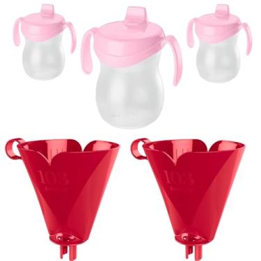 Imagem de Kit com 2 Suporte de Filtro de Café Vermelho 103 + 3 Garrafa Infantil Plastica 310ml Rosa