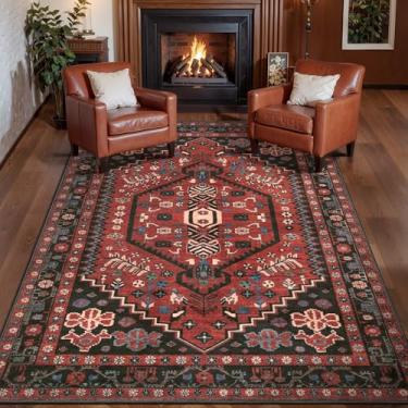 Imagem de Ciicool Tapete de entrada grande 7,5 x 12,7 cm para ambientes internos, tapetes laváveis e antiderrapantes, ultra macios, tapete vermelho estampado retrô para cozinha, quarto, cabeceira, lavanderia