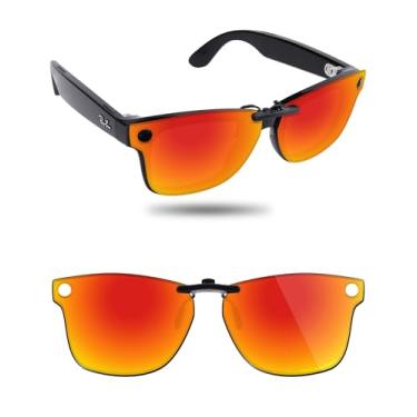 Imagem de Fiskr Óculos de sol clip-on polarizado para Ray-Ban Meta Wayfarer (Gen 2) RW4012 50 mm - Proteção UV - Ajuste universal para homens e mulheres, Vermelho fogo, 50*22mm