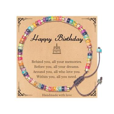 Imagem de TAGOMEI Pulseiras de presente inspiradoras para mulheres, meias de Natal, pulseiras curativas de pedras naturais com contas pensando em você, fique bem logo, presentes de aniversário para mulheres