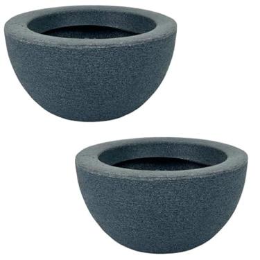 Imagem de jogo de 2 Vasos Decorativo Cuia Bacia Polietileno Suculenta Cactos 26cm (AZUL)