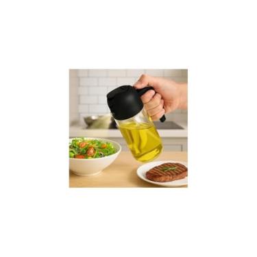 Imagem de Galheteiro de Vidro com Dosador, 470ml, Tampa em Aço Inox, 18cm x 7.5cm, para Azeite e Vinagre, Transparente
