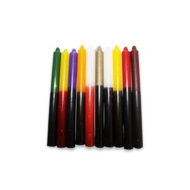 Imagem de Kit 50 Velas Palito Bicolor Mix Cores Sortidas, 100% Parafina Pura, Velas Religiosas para Rituais, Umbanda, Candomblé e Devoção - Cores Variadas