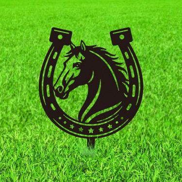 Imagem de WADORN Estacas de jardim decorativas de metal em ferradura ocidental, sapatos de cavalo rústicos, silhueta, metal, estátuas ao ar livre, ornamentos de jardim de animais, presentes, decorações de arte