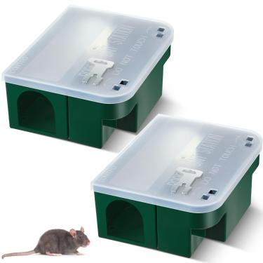 Imagem de Qualirey 4 peças de estação de isca de rato 22,5 x 18,5 x 9,2 cm armadilhas para ratos com tampa aberta, bloqueia caixas com chaves para ratos grandes, mantém crianças e animais de estimação seguros