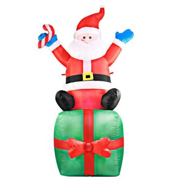 Imagem de Papai Noel Inflável 1,90 Metros, Bivolt, Poliéster com LED, Decoração Natalina, 82cm Base, Uso Externo e Interno