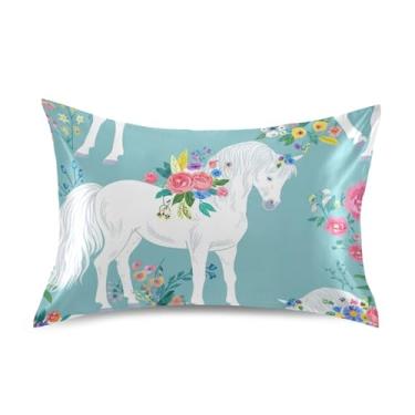 Imagem de White Horses Fronhas de cetim turquesa floral engraçado resfriamento padrão queen king size fronha colorida macia para cama tamanho padrão 66.0 cm x 50.8 cm