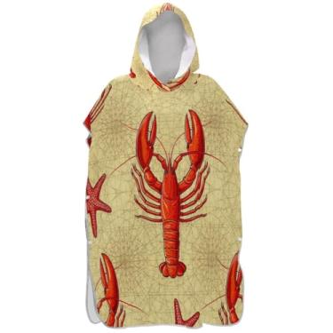 Imagem de Joisal Poncho de surfe trocador roupão adulto com capuz toalha de natação bonito plus size homens mulheres poncho com capuz vintage vermelho lagosta bege