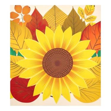 Imagem de Folhas de outono girassóis máquina de lavar louça magnética decoração da tampa da porta da frente, ímã de geladeira 58 cm L x 66 cm A