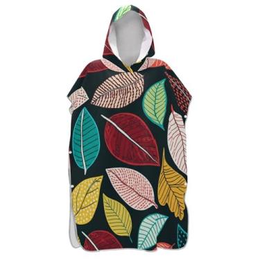 Imagem de Poncho de surf chique com folhas coloridas para toalha de natação com capuz Adul Ponchos femininos plus size com capuz