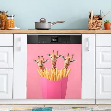 Imagem de Girafas Batatas Fritas Ímã Lava-louças Capa Magnética Reutilizável para Geladeira 58 x 66 cm