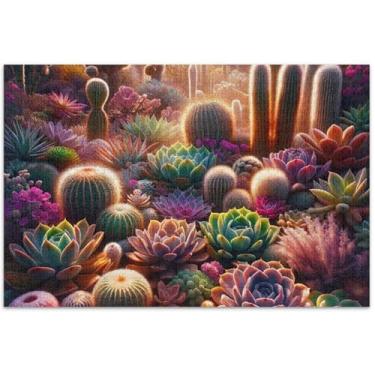 Imagem de Quebra-cabeça vibrante de suculentas e cactos para adultos, 1000 peças, natureza, engraçado, jogos de quebra-cabeça, presentes para a família, jogos de arte, 75 x 40 cm