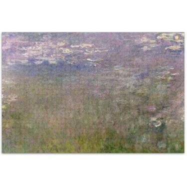 Imagem de Quebra-cabeça com estampa de lírios de água Claude Monet para adultos 1000 peças de arte de pintura de paisagem quebra-cabeças exclusivos presentes de tecnologia de jogos, 75 x 40 cm