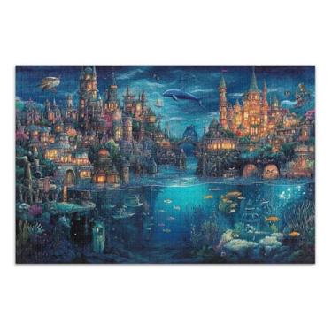 Imagem de Quebra-cabeças difíceis de paisagem urbana subaquática para adultos com letras na parte de trás, quebra-cabeças de 500 peças para adultos, peça grande