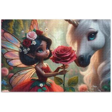 Imagem de Quebra-cabeça de unicórnio de fada fofa, 1000 peças para adultos, arte, brinquedo, pintura, presentes masculinos, presentes exclusivos de elefante branco, 75 x 40 cm
