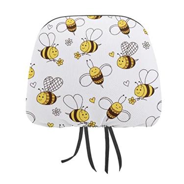 Imagem de Abelhas amarelas voadoras sem costura com girassóis e corações em branco 1 peça capa protetora universal para encosto de cabeça de carro, capa macia para encosto de cabeça de carro, acessórios de