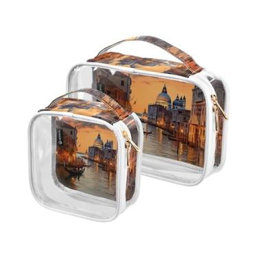 Imagem de GAIGEO Cara de lanternas de Halloween em uma bolsa preta transparente de viagem, sacos de viagem de plástico transparente com zíper, pacote com 2, Canal com edifícios-2, one size