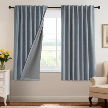 Imagem de H.VERSAILTEX Cortinas blackout 100% blackout com aba traseira, bloqueio de luz, cortinas com revestimento cinza, isolamento térmico, conjunto de 2 painéis, 132 cm L x 160 cm C, azul pedra