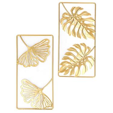 Imagem de Naroote Decoração de Parede de Folha de Ouro de Metal Forte Artística Folha de Ginkgo Quarto Sala de Estar Decoração de Escritório 2 Peças