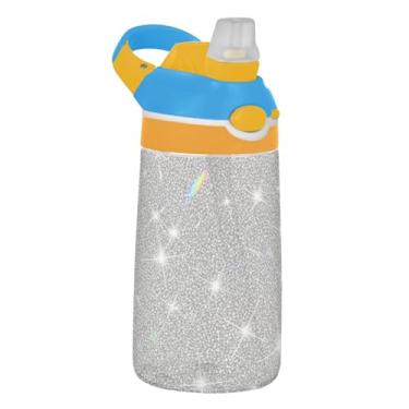 Imagem de Garrafa de água infantil Tritan de 473 ml, portátil, 473 ml, com canudo, copos de viagem reutilizáveis à prova de vazamento para crianças, alça de transporte, arte minimalista cinza estrelas