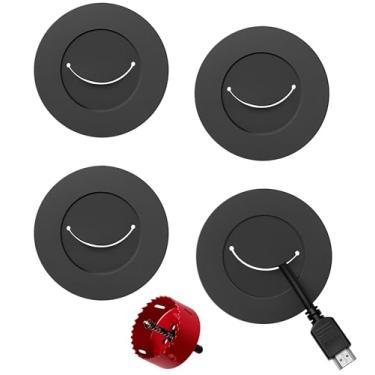 Imagem de ZhiYo Kit de gerenciamento de cabos na parede para TV, kit ocultador de cabos de TV preto, gerenciamento de cabos atrás de parede para TVs montadas, kits de corretivo de cabos com 4 passagens de fio e